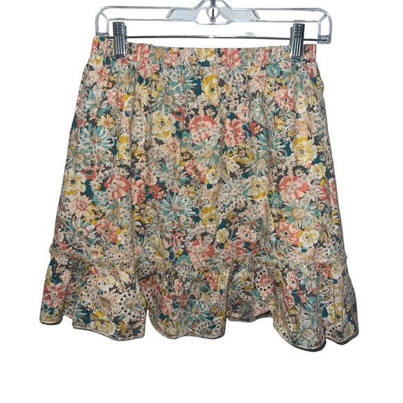Solitaire Floral Eyelet Cut Work Flounce Hem Cottagecore Mini Skirt - Picture 2 of 5